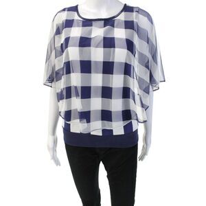 9-H15 STCL Women Dark Blue Check Nylon Button Long Sleeve Blouse Size S